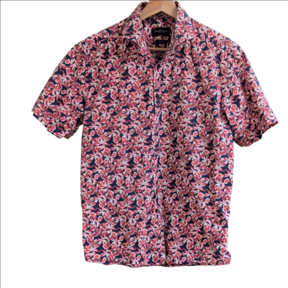 Men's Floral Button-Down Shirt - Red and Blue